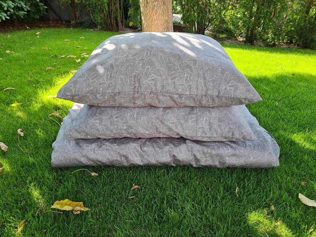 Pościel satynowa 160x200 beżowa czarna ornamenty paisley