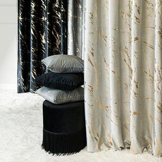 Zasłona gotowa na taśmie MARMA 140x250 pastelowy szary ze złotym nadrukiem