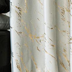 Zasłona gotowa na taśmie MARMA 140x250 pastelowy szary ze złotym nadrukiem