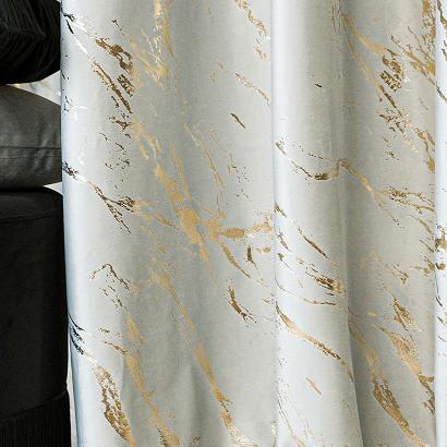 Zasłona gotowa na taśmie MARMA 140x250 pastelowy szary ze złotym nadrukiem