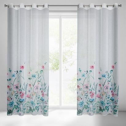 Zasłona gotowa na przelotkach LILIAN 140x250 Eurofirany biała w polne kwiaty