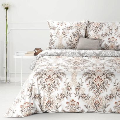 Pościel bawełniana Classic Deluxe SARA 200x220 Eurofirany beżowa popielata wielokolorowa ornament