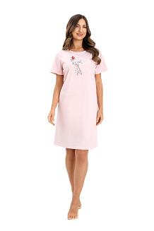 Koszula damska REGINA kod 172 różowa z botanicznym nadrukiem z przodu