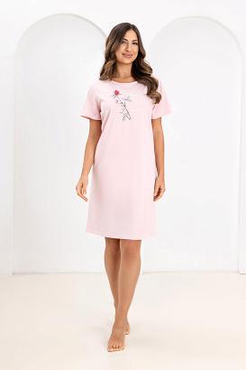 Koszula damska REGINA kod 172 różowa z botanicznym nadrukiem z przodu