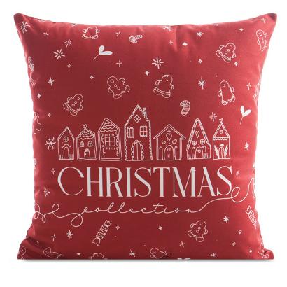 Poszewka dekoracyjna świąteczna 45x45 Eurofirany czerwona biała domki z piernika napis