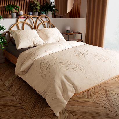 Komplet pościeli z bawełny satynowej GRAVIRA 160x200 kremowa beżowa subtelna fantazja