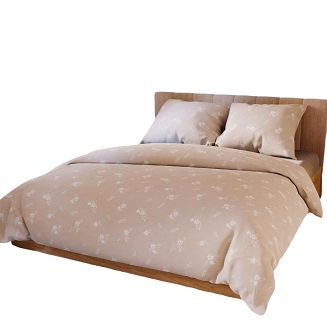 Komplet pościeli z bawełny satynowej VELORA 220x200 beżowa w białe kwiatuszki