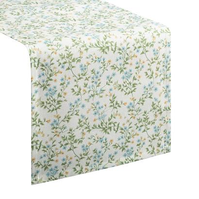 Bieżnik dekoracyjny wodoodporny TARA 40x140 Eurofirany kremowy zielony niezapominajki