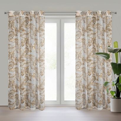 Zasłona gotowa na przelotkach LAYLA 140x250 Eurofirany beżowa złota tropikalna elegancja