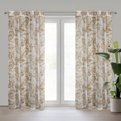 Zasłona gotowa na przelotkach LAYLA 140x250 Eurofirany beżowa złota tropikalna elegancja