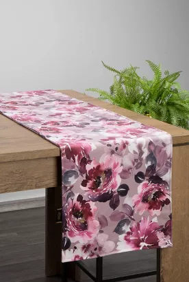 Bieżnik dekoracyjny VELVET 35x180 Eurofirany pudrowo różowy w kwiaty