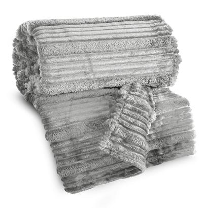 Koc narzuta NINA 150x200 Eurofirany szary niezwykle miękki w przestrzenne pasy