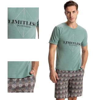 Piżama męska LUNA kod 722 zielona w geometryczny wzór