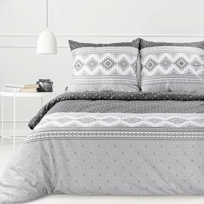 Pościel bawełniana Classic Deluxe SARA 160x200 Eurofirany szara geometria wzór etniczny