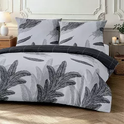 Komplet pościeli BELLUNA z bawełny satynowej 160x200 szara czarna piórka