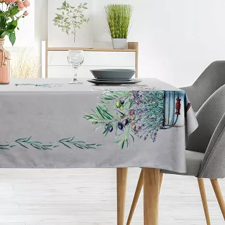 Obrus dekoracyjny SUMMER1 140x180 Eurofirany jasnoszary fioletowy lawendowy bukiet