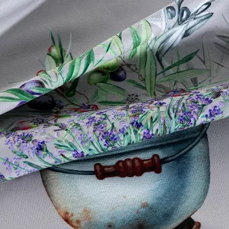 Obrus dekoracyjny SUMMER1 140x180 Eurofirany jasnoszary fioletowy lawendowy bukiet