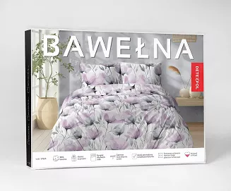 Pościel bawełniana 180x200 Detexpol biała różowe szare maki