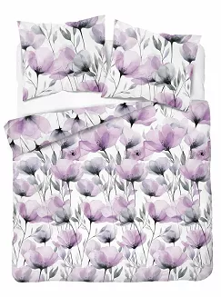 Pościel bawełniana 180x200 Detexpol biała różowe szare maki