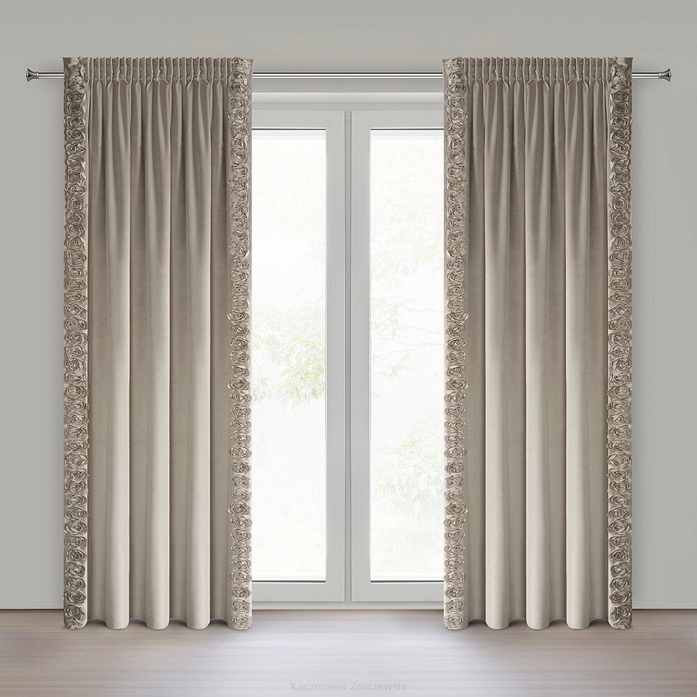 Zasłona gotowa na taśmie ROSES 140x270 Eva Minge Eurofirany beżowy