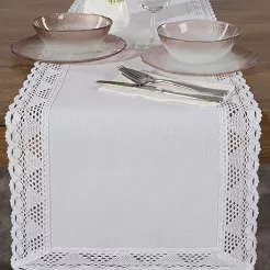 Obrus/bieżnik dekoracyjny NATALY 40x140 Eurofirany biały zdobiony koronką