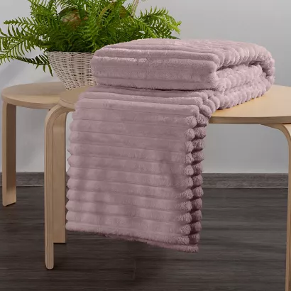 Koc narzuta SOFT 170x210 Design91 pudrowy róż puszysty w przestrzenne pasy