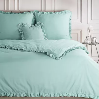 Pościel z mikrowłókna 220x200 Design91 zielona z falbanami