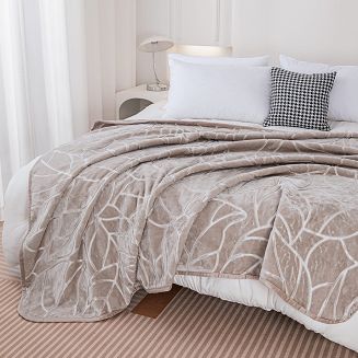 Koc akrylowy tłoczony LIV 200x220 gruby ciepły taupe