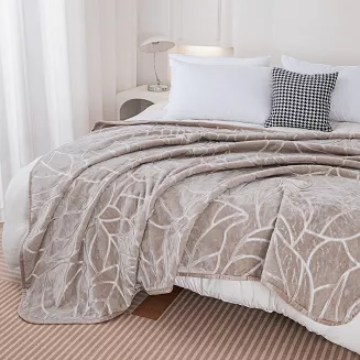 Koc akrylowy tłoczony LIV 200x220 gruby ciepły taupe