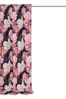 Zasłona gotowa na taśmie Peony Dark 140x270 welurowa kwiaty peonie