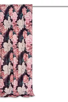 Zasłona gotowa na taśmie Peony Dark 140x270 welurowa kwiaty peonie