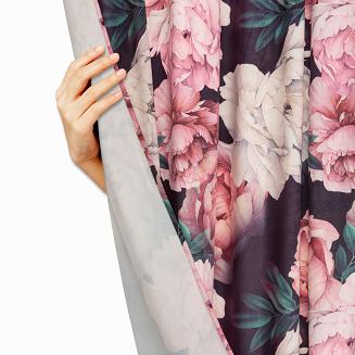 Zasłona gotowa na taśmie Peony Dark 140x270 welurowa kwiaty peonie