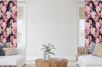 Zasłona gotowa na taśmie Peony Dark 140x270 welurowa kwiaty peonie