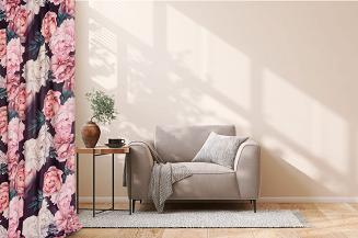 Zasłona gotowa na taśmie Peony Dark 140x270 welurowa kwiaty peonie