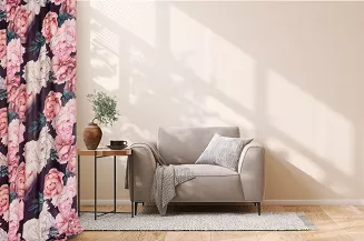 Zasłona gotowa na taśmie Peony Dark 140x270 welurowa kwiaty peonie