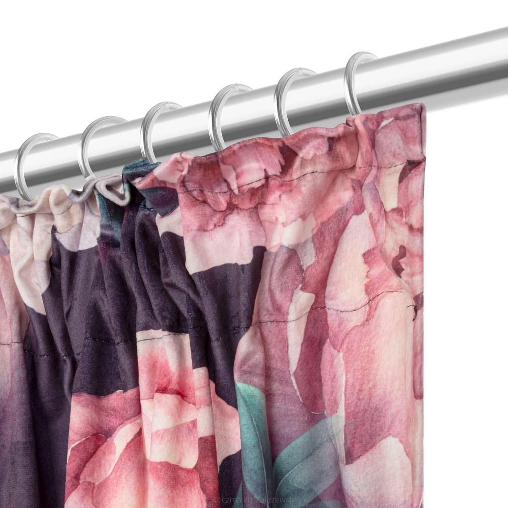 Zasłona gotowa na taśmie Peony Dark 140x270 welurowa kwiaty peonie