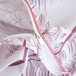 Biała Pościel Vintage z Nadrukiem Satyna Bawełniana 160x200 z Pudrową Lamówką Biza