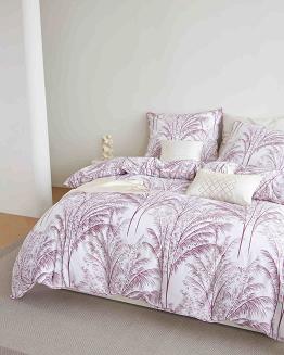 Biała Pościel Vintage z Nadrukiem Satyna Bawełniana 160x200 z Pudrową Lamówką Biza