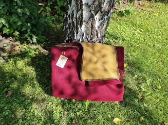 Narzuta wełniana 200x220 bordowa musztardowa dwustronna