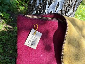 Narzuta wełniana 200x220 bordowa musztardowa dwustronna