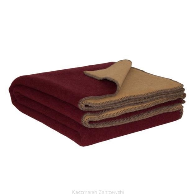 Narzuta wełniana 200x220 bordowa musztardowa dwustronna
