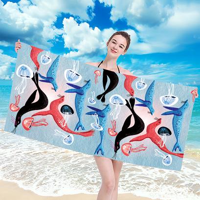 Ręcznik plażowy 100x180 błękitny kolorowe foki