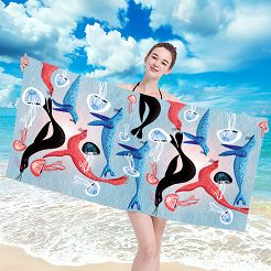 Ręcznik plażowy 100x180 błękitny kolorowe foki