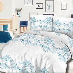 Pościel bawełniana 180x200 COTTONLOVE biała w niebieskie kwiaty
