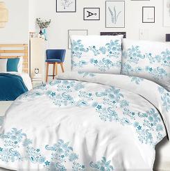 Pościel bawełniana 180x200 COTTONLOVE biała w niebieskie kwiaty