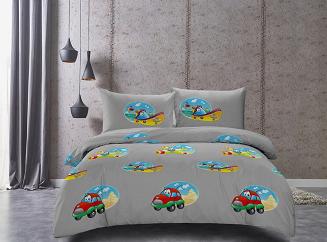 Komplet pościeli dwustronnej 140x200 szara autka łódki samoloty