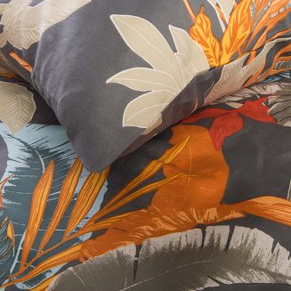Pościel satyna bawełniana SATYNLOVE 220x200 szara w kolorowe liście