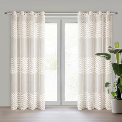 Firana gotowa na przelotkach ESTERI 140x250 Eurofirany beżowa z geometryczną aplikacją