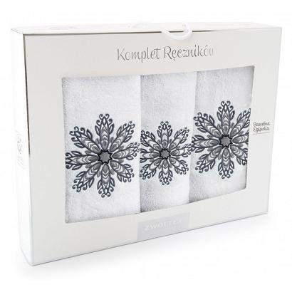 Komplet ręczników 3 szt. ZWOLTEX wzór ROZETA biały