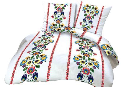 Pościel z kory 100% bawełna 160x200 wzór łowicki czerwony